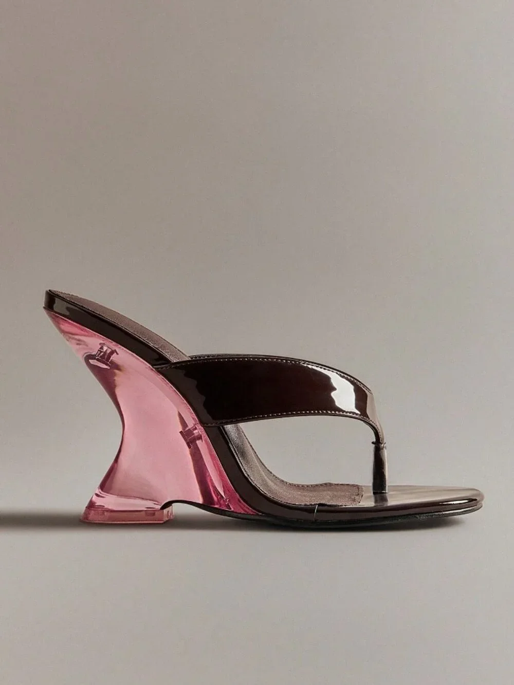 Brown Women's Fashionable Casual Sandals With Pink Acrylic Wedge